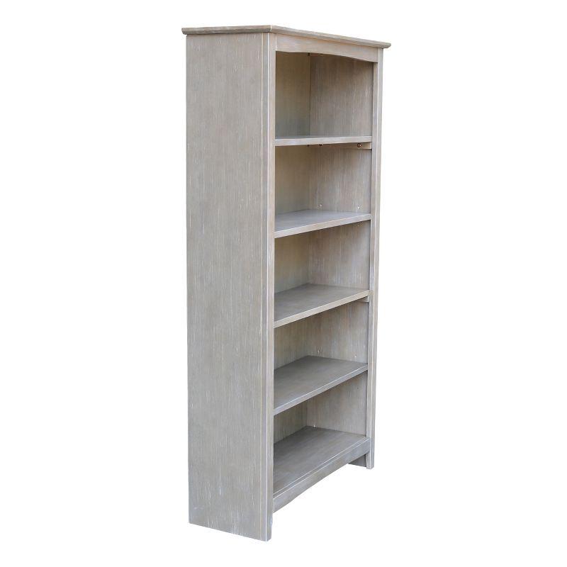 60" Shaker Bookcase Washed Gray/Taupe - International Concepts: Solid Wood, 4-Shelf Storage