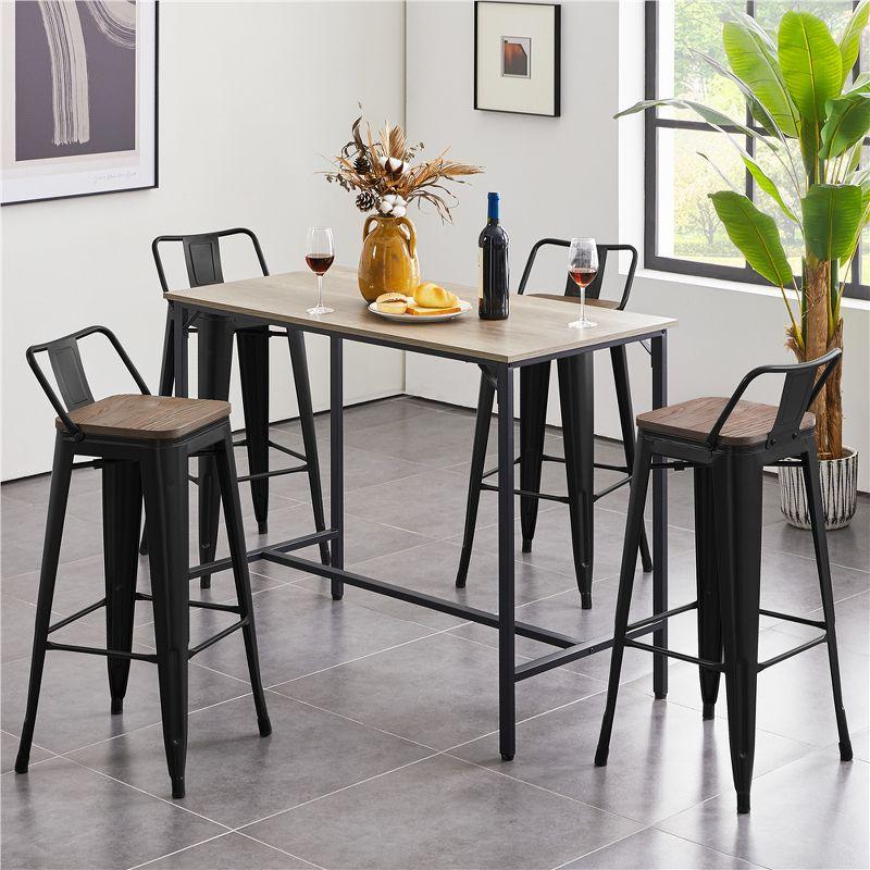 30" Black Metal Bar Stools with Wood Seat, Set of 4