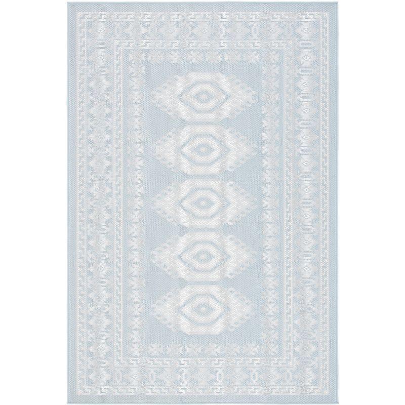 Handmade Aqua Blue Ivory Synthetic Indoor/Outdoor Tufted Rug 4'5" x 6'5"