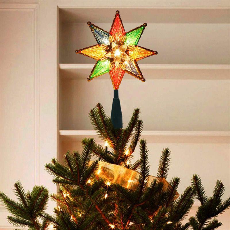 Twinkle Star Lighted Christmas Tree Topper, Colorful 8-Point Star Xmas Star Treetop with 10 Incandescent Lights, Holiday Christmas Tree Decorations