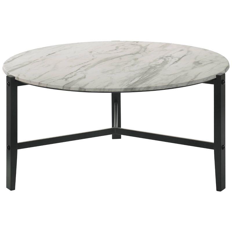 Transitional 36'' Round Coffee Table with Black Metal and White Marble