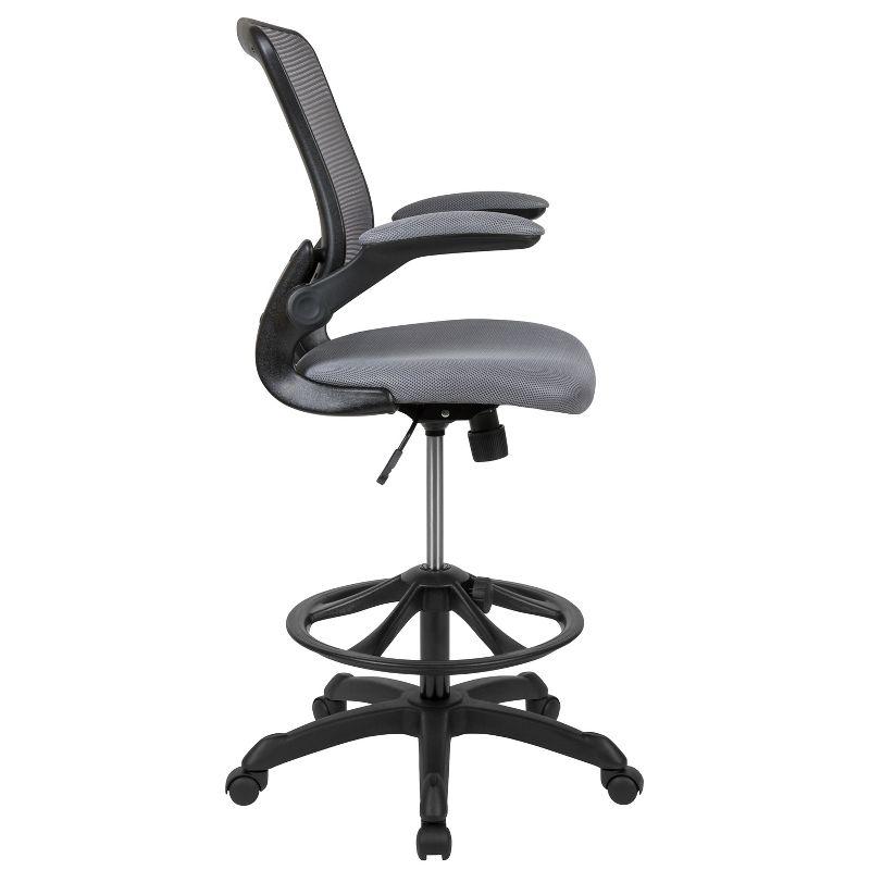 Mid-Back Mesh Ergonomic Drafting Chair with Foot Ring and Flip-Up Arms