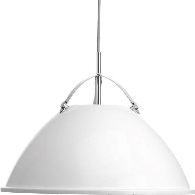 Progress Lighting Tre 1-Light Pendant, Steel, White, Dome Shade