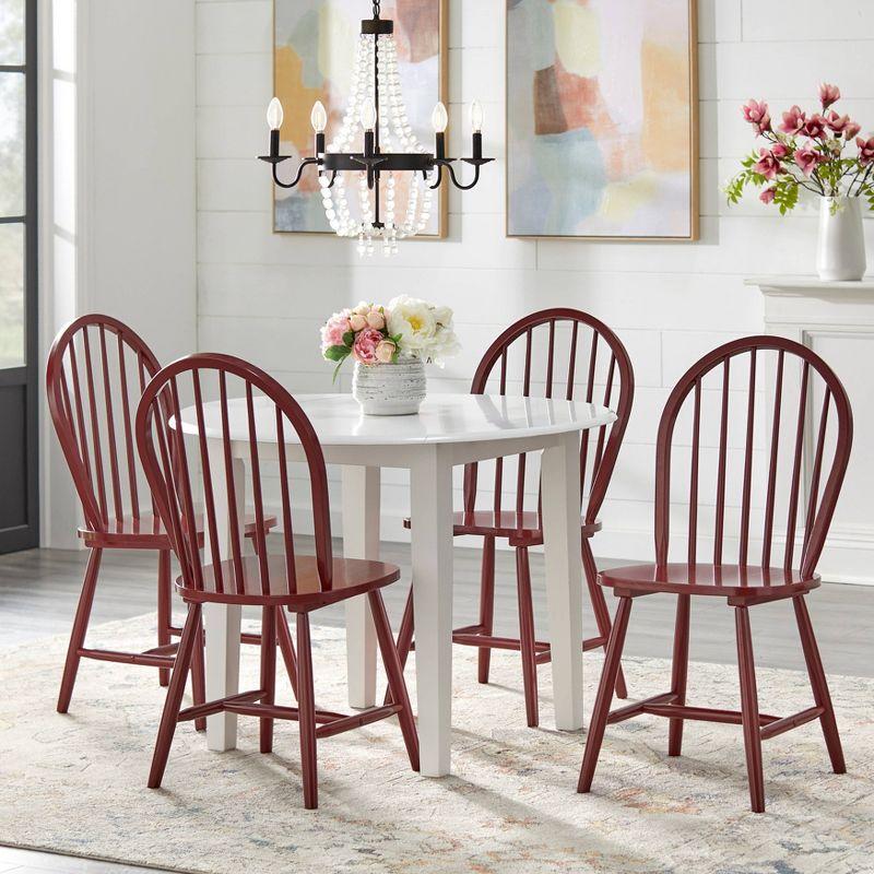 5pc Chadwick Drop Leaf Dining Set with 4 Windsor Chairs White/Red - Buylateral: Solid Rubberwood, Oval Shape