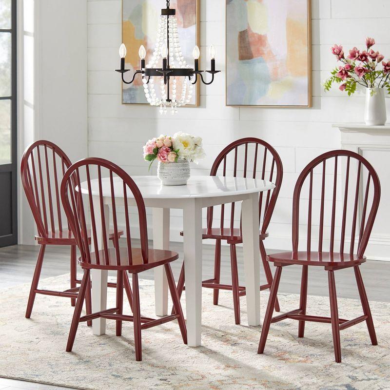 White and Red Rubberwood Drop Leaf Dining Set with 4 Chairs