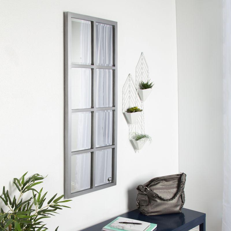 17" x 42" Stryker Windowpane Framed 8-Pane Wall Mirror Silver - Kate and Laurel: Beveled, Easy Mount