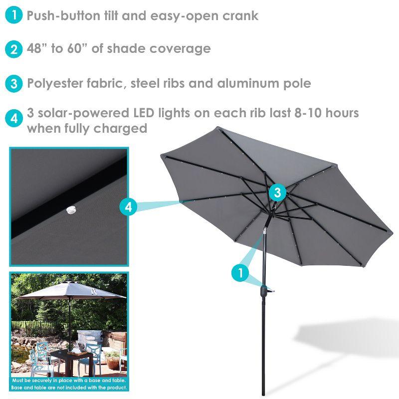 Sunnydaze Outdoor Steel Cantilever Offset Patio Umbrella with Solar LED Lights, Crank, and Push Button Tilt - 9' - Gray