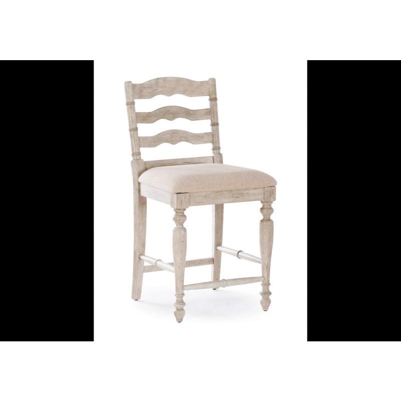 Elegant Marino 24" White Washed Wood Counter Stool with Linen Seat