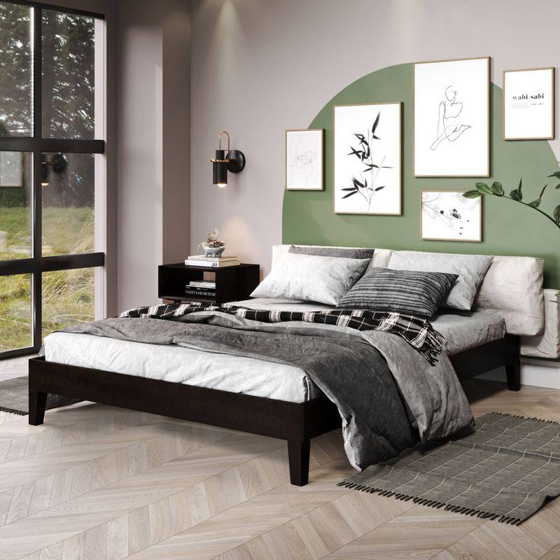 Nix Black Pine Wood Queen Platform Bed with Drawer