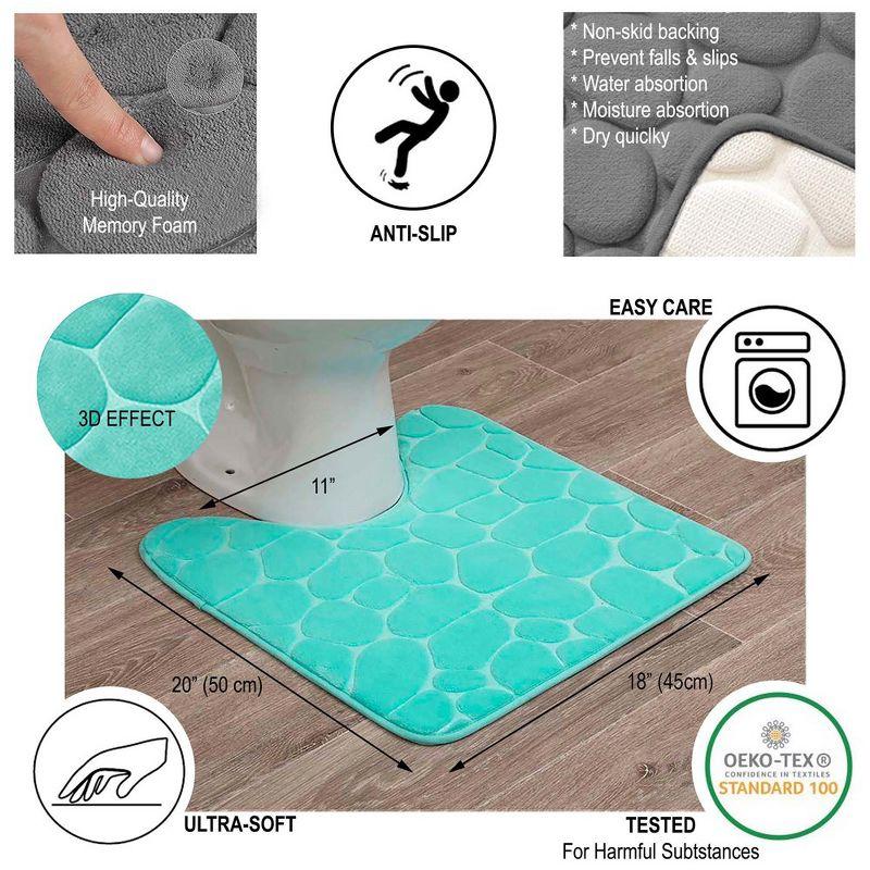 Evideco French Home Goods Contour Bath Rug Memory Foam Mat 3D Pebble 20”L x 20”W Aqua Blue