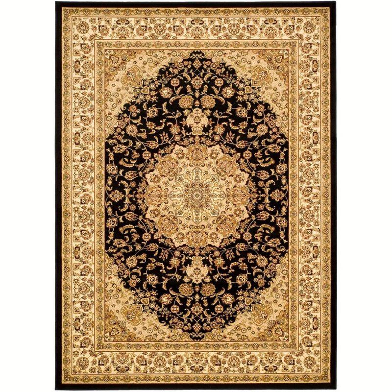 Black and Ivory Floral Rectangular Synthetic Area Rug, 4' x 6'