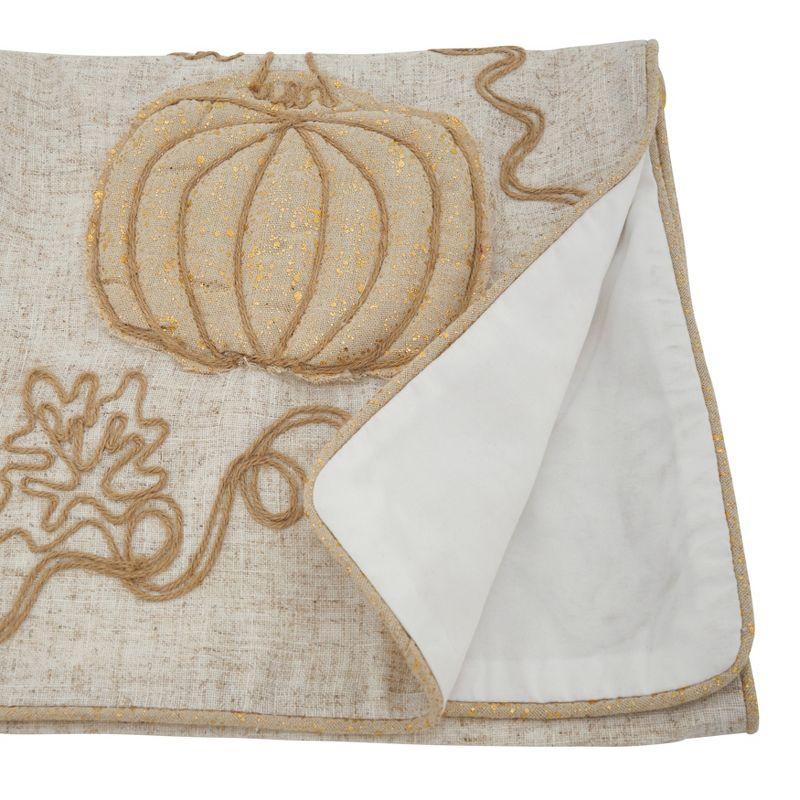 Natural Jute Embroidered Pumpkin Table Runner, 13" x 72"