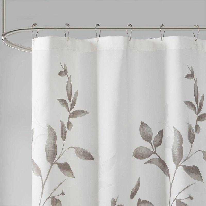 Gray Botanical Floral Print Shower Curtain with Liner