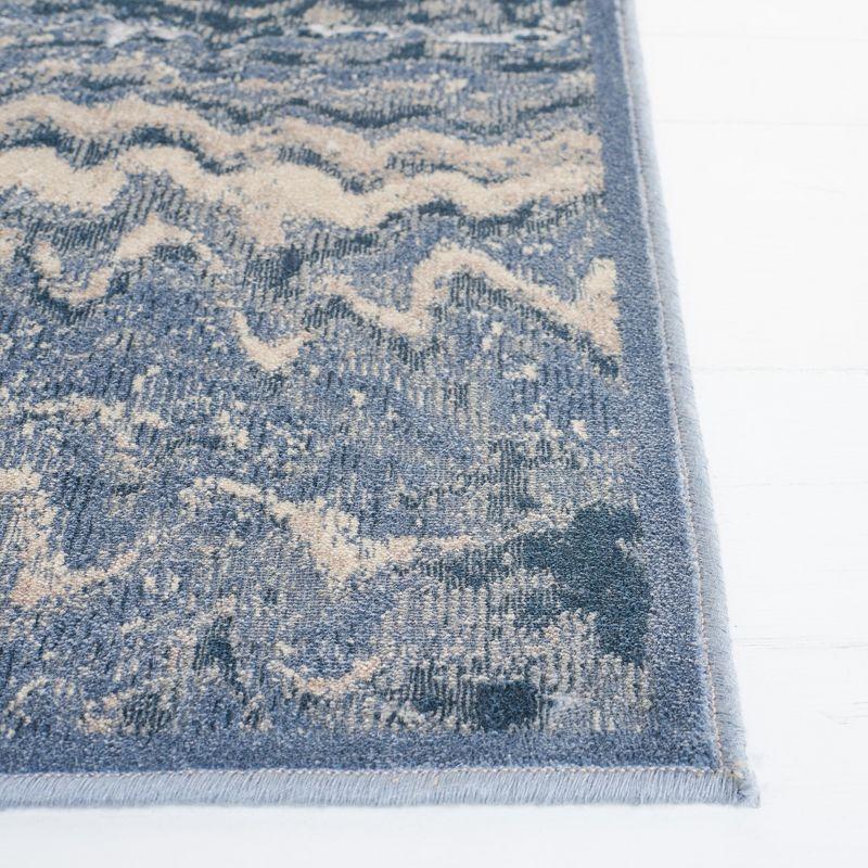 Blue Hand-Knotted Viscose and Silk Rectangular Rug