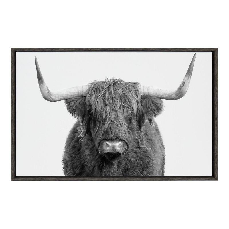 Gray Highland Cow Animal Canvas Print for Kids Nursery