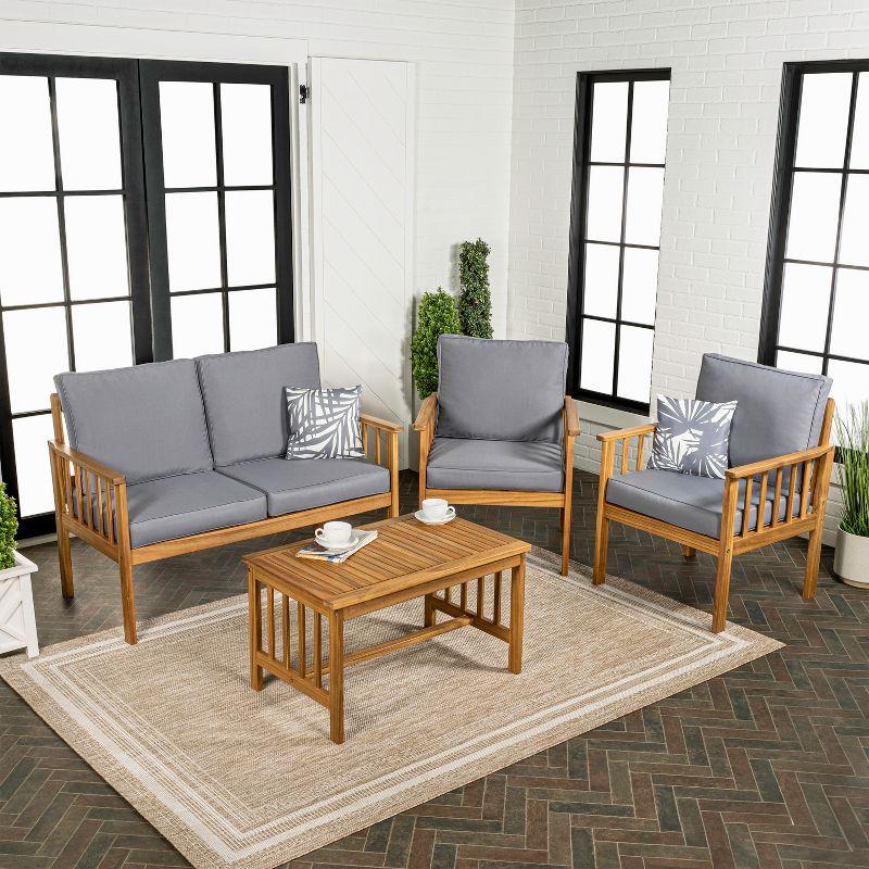 Everly 4-Piece Gray Acacia Wood Outdoor Patio Set with Cushions