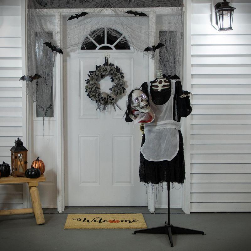 Northlight LED Animated Head-in-Hand Skeleton Maid Halloween Decoration - 57" - White Lights