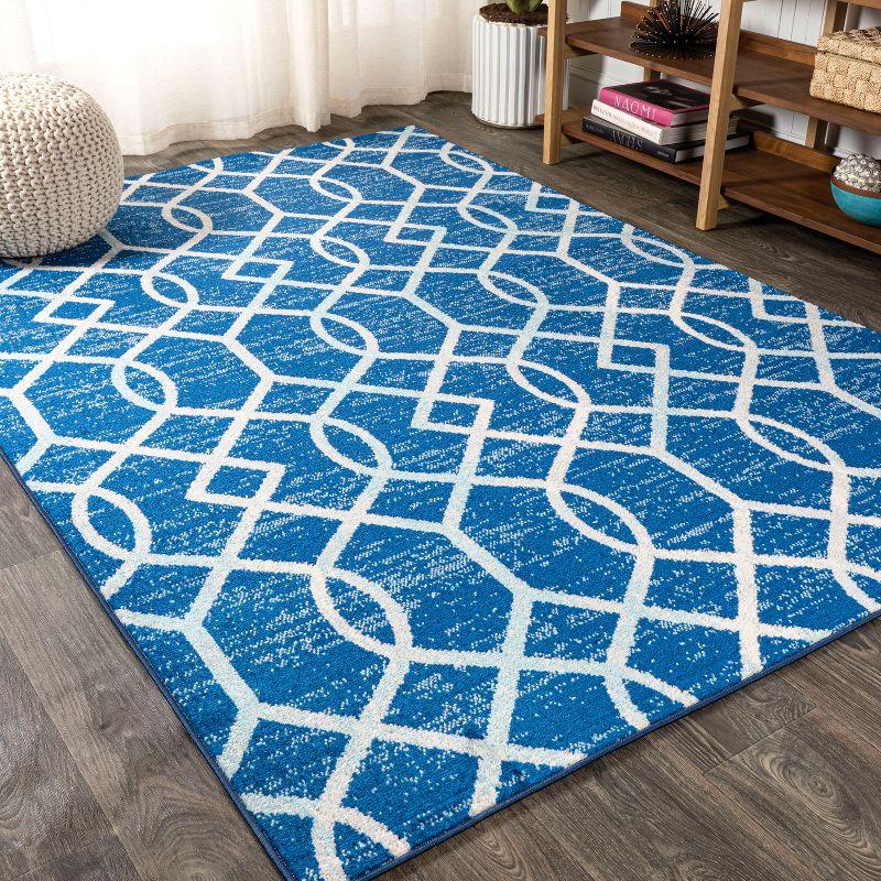 Blue and Gray 8' x 10' Synthetic Trellis Area Rug