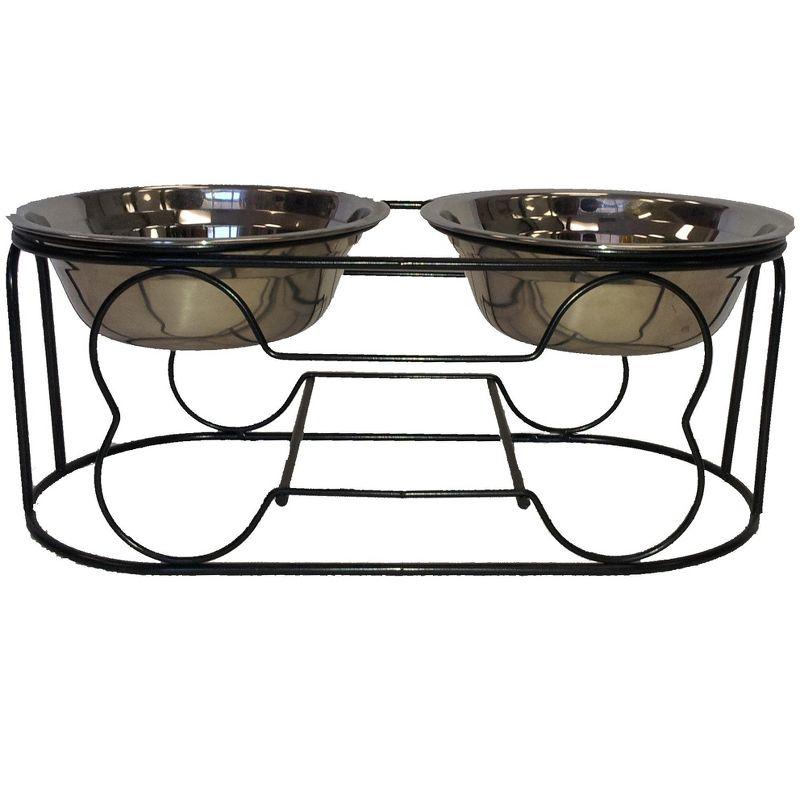 Small Black Wrought Iron Stand with Double Stainless Steel Feeder Bowls