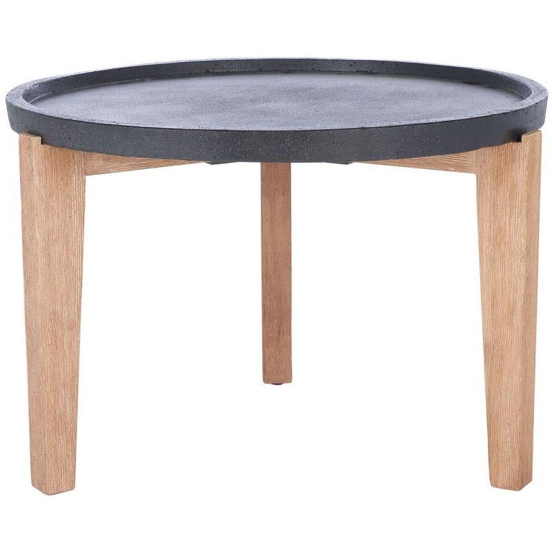 Valton Natural Acacia and Black Concrete Outdoor Side Table