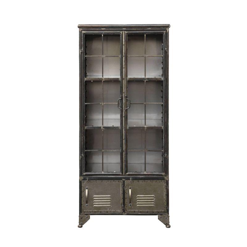 Storied Home Metal 57.5" Tall Decorative Storage Cabinet Gunmetal: Fixed Shelves, Adult Assembly Required