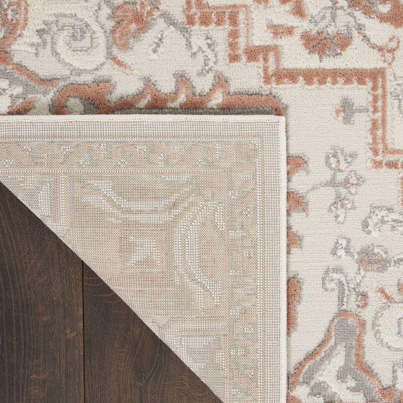 Ivory Brick Floral Synthetic 4' x 6' Rectangular Rug