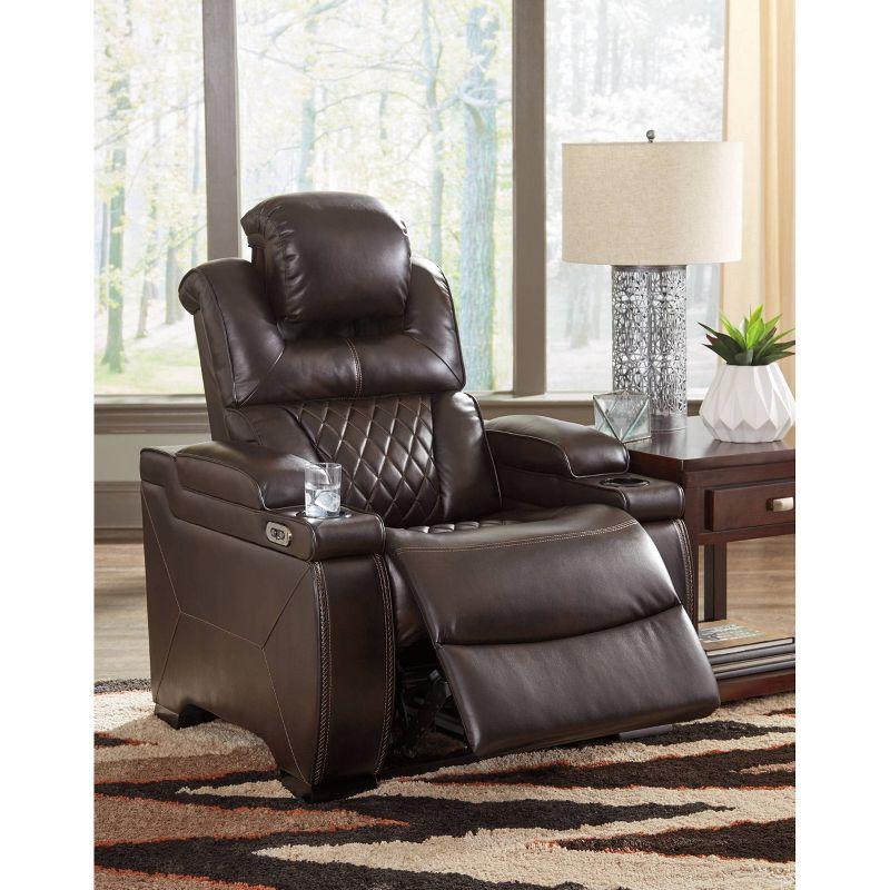 Warnerton Power Recliner with Adjustable Headrest Chocolate: USB Port, Cup Holder - Signature Design by Ashley