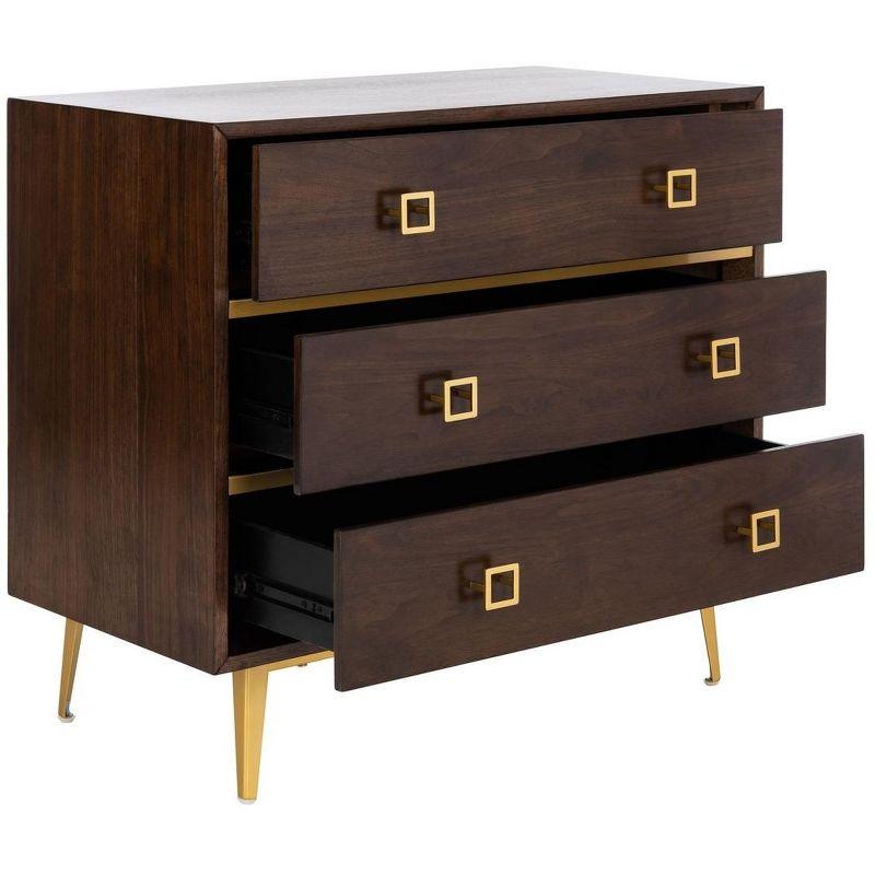 Katia Transitional Walnut 3-Drawer Chest with Gold Accents