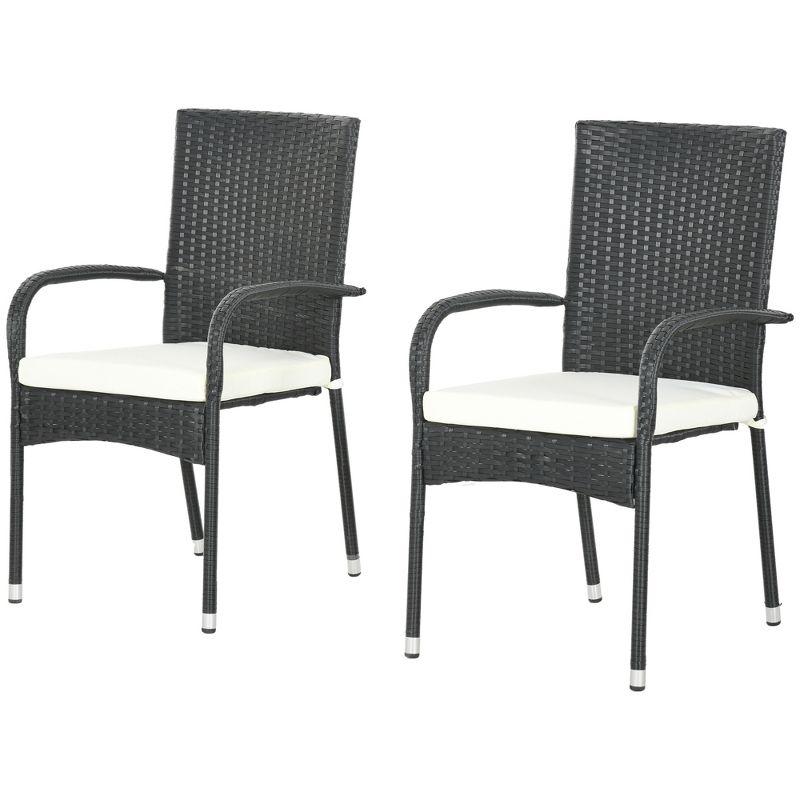 Cream White Cushioned Wicker Outdoor Dining Chairs, Set of 2