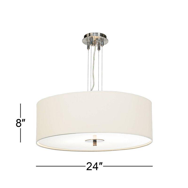 Possini Euro Design Brushed Nickel Pendant Chandelier 24" Wide Modern White Canvas Drum Shade 4-Light Fixture for Dining Room House Kitchen Island