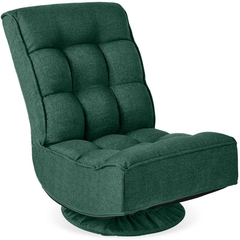 Green Linen Upholstered Folding Floor Gaming Chair with 360-Degree Swivel