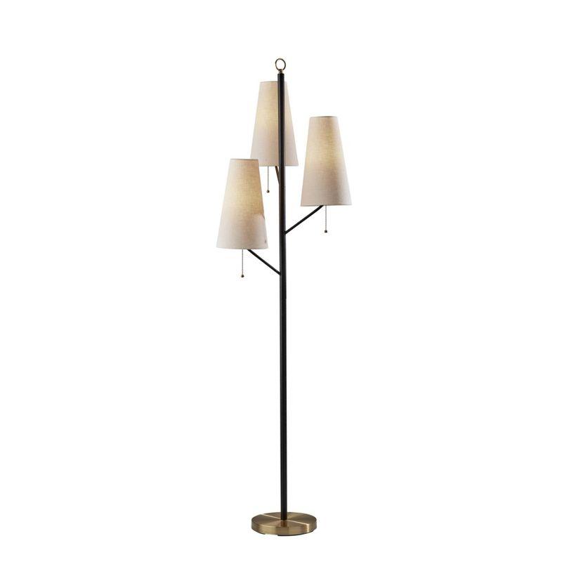 Daniel 71" Black and Antique Brass Floor Lamp with Cream Shades