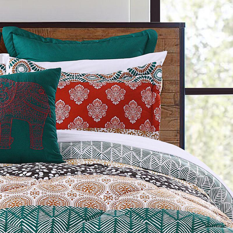 Bohemian Stripe Reversible Comforter Set Turquoise/Orange - Lush Décor