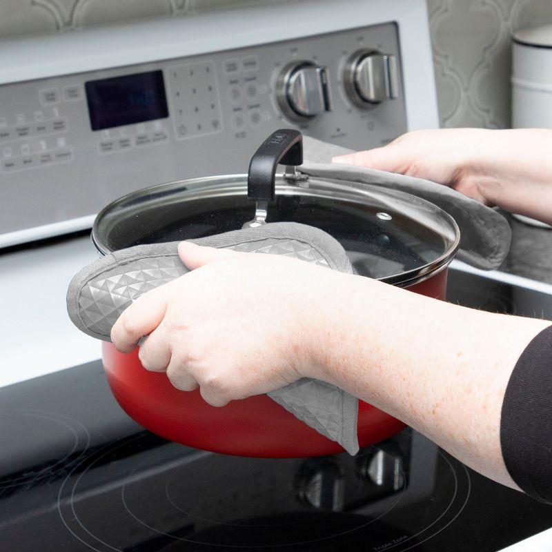 T-fal 4-Pack Waffle Oven Mitt & Pot Holder Set, Grey