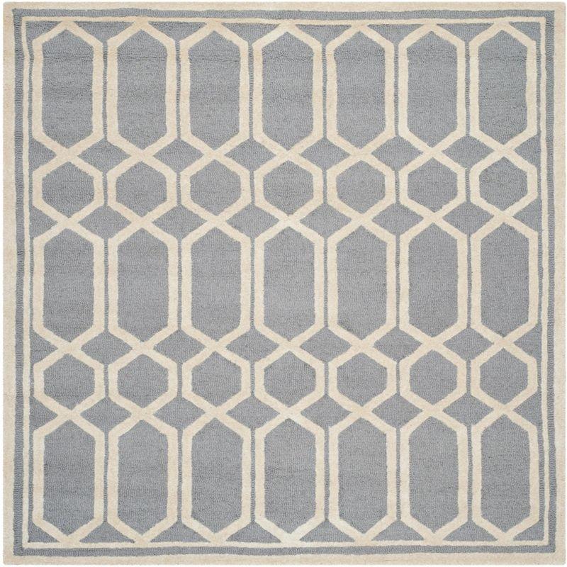 Ivory and Silver Hand-Tufted Wool Square Rug, 6' x 6'