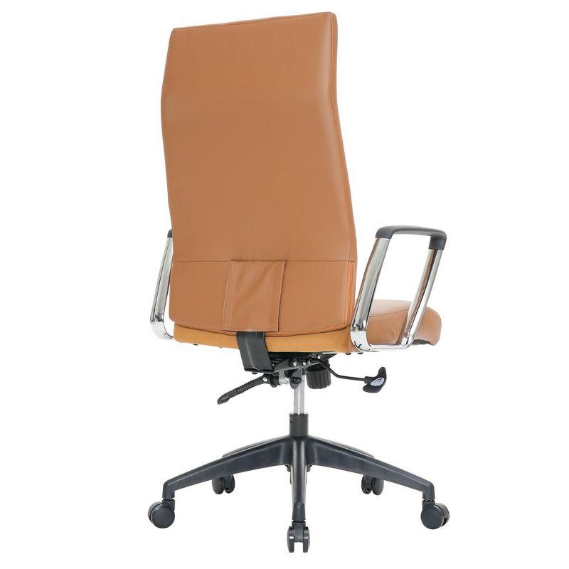 LeisureMod Hilton High-Back Adjustable Office Conference Chair Upholstered in Leather with Steel Frame in Light Brown
