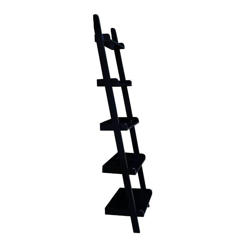 75.5" 5 Tier Solid Wood Leaning Bookshelf Black - International Concepts