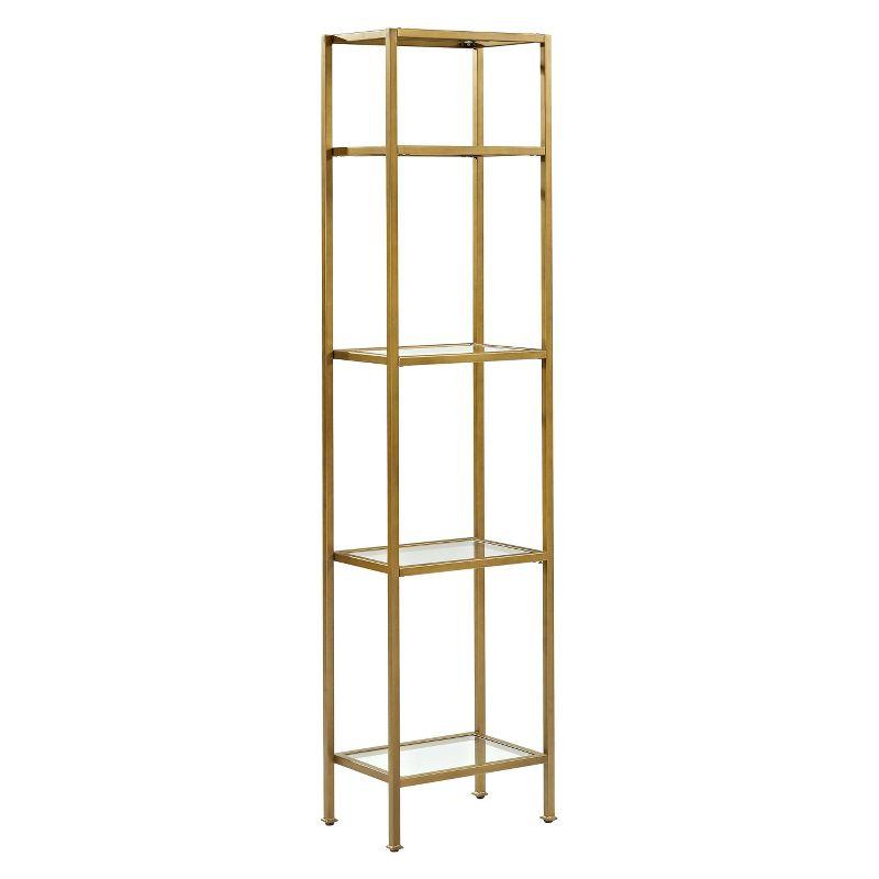 73" Aimee Narrow Etagere - Crosley: Modern Luxury Glass Shelf Unit, Powder-Coated Steel Frame, 4-Tier