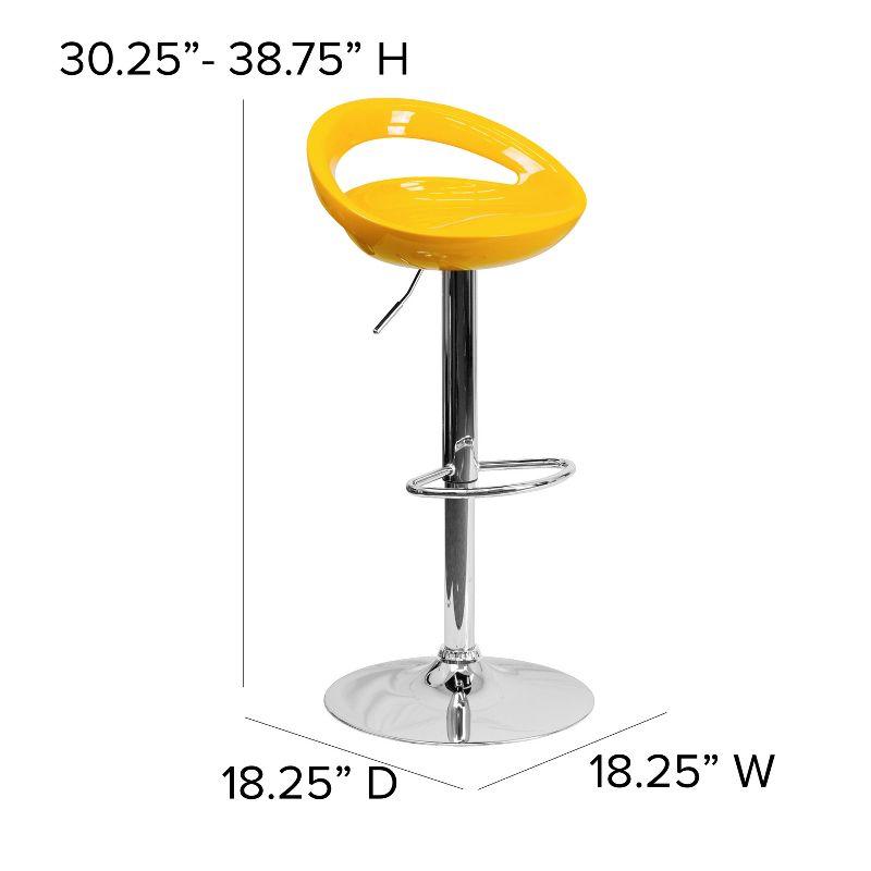 Contemporary Yellow Acrylic Adjustable Swivel Barstool with Chrome Base