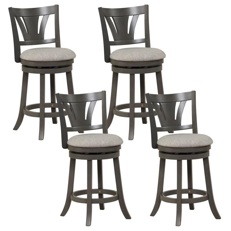 Gray Upholstered Swivel Bar Stools with Wood Legs, Set of 4