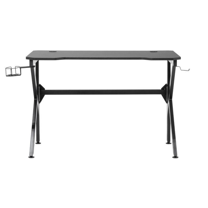 48" Black Carbon-Fiber Inspired Gaming Desk with Charging Hub