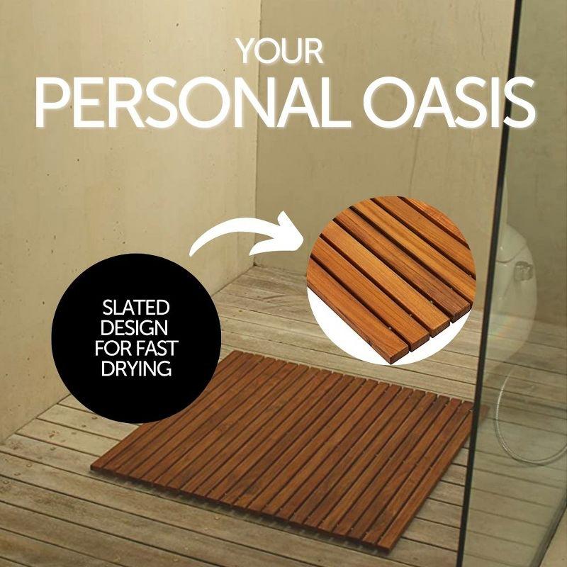 Nordic Style Nordic Style Teak Natural Shower And Bath String Mat With Rubber Footing 30″ X 30″