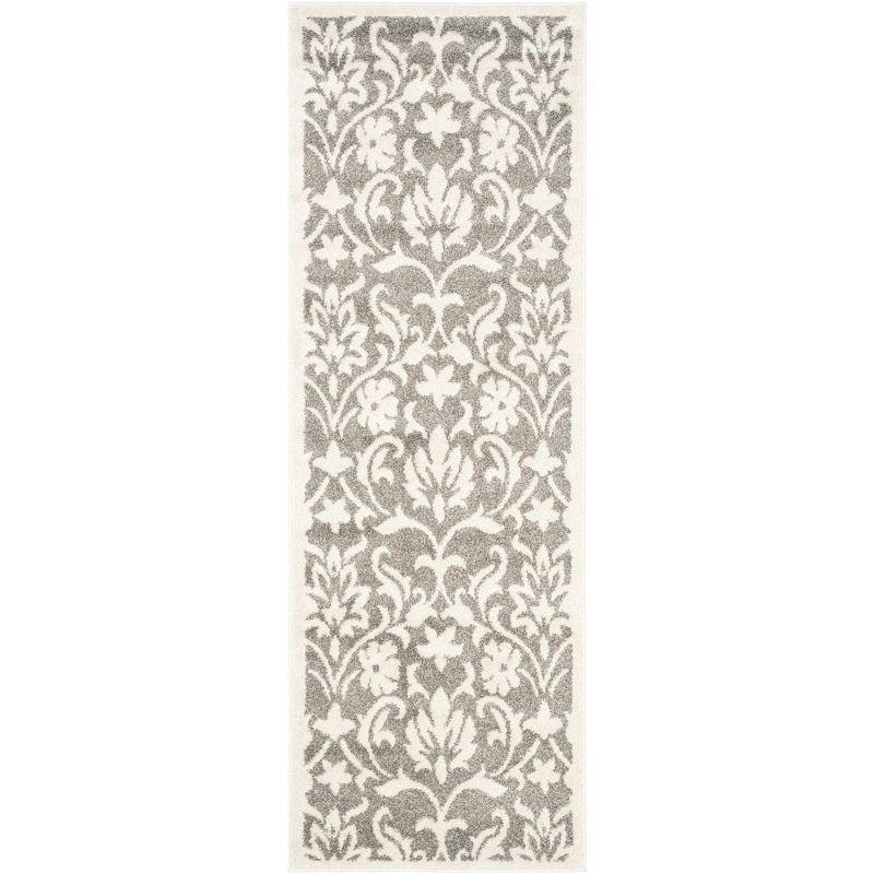 Reversible Dark Grey Floral Synthetic 27" x 9" Easy-Care Runner Rug