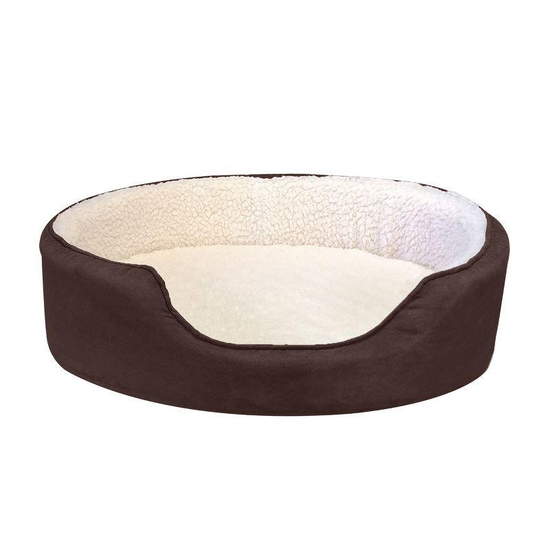 FurHaven Faux Sherpa & Suede Oval Dog Bed