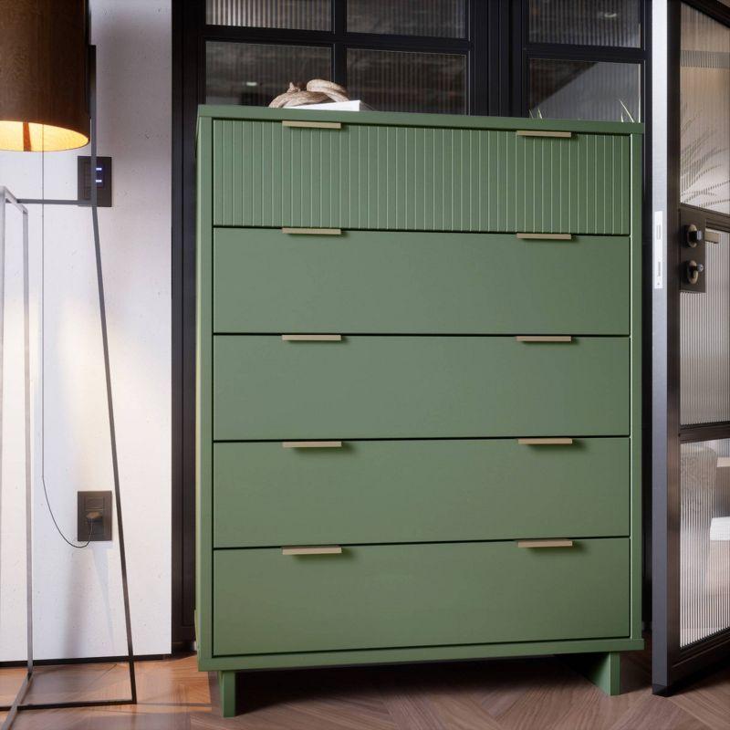 Tall Granville Modern 5 Drawer Dresser Sage Green - Manhattan Comfort: UV Painted, Soft Close, Metal Handles