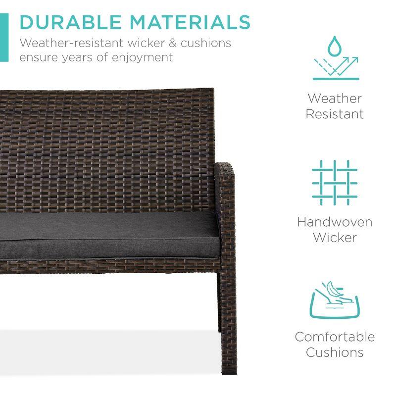 Best Choice Products 4-Piece Outdoor Wicker Patio Conversation Furniture Set w/ Table, Cushions - Brown/Stone Gray