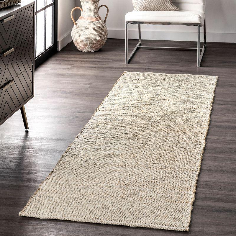 Nuloom 2x6 Elfriede Jute & Cotton Hand Woven Indoor Area Rug, Natural, Solid Rustic Farmhouse Style Natural Fiber Bedroom, Living Room,