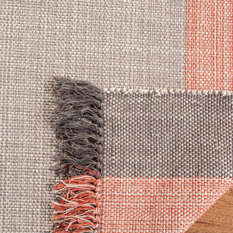 Terracotta & Grey Hand-Woven Cotton Boho Farmhouse Rug - 3' x 5'