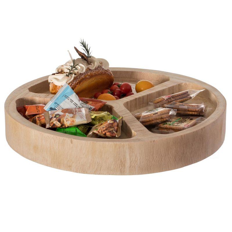 Vintiquewise 3 Sectional Round Snack Tray for Dining Table and Kitchen Decoration, Natural