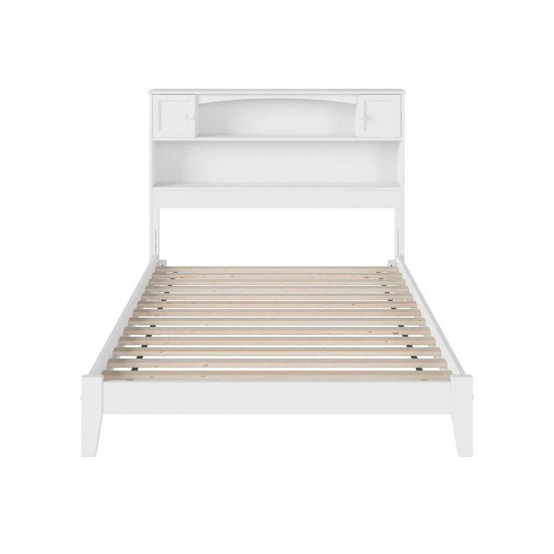 Newport Full Double Platform Bed with Bookcase Headboard and Storage Drawers in White